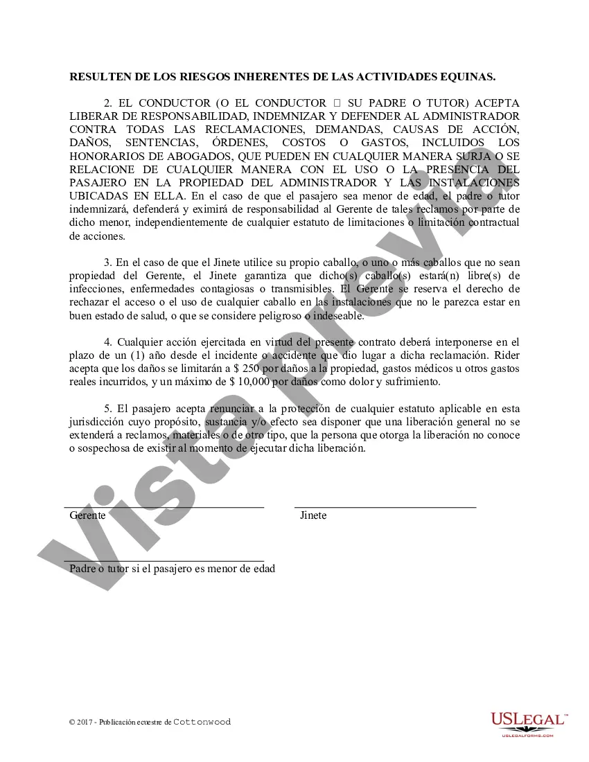 Preview Liberación de responsabilidad padre menor de edad - Formas de caballos equinos