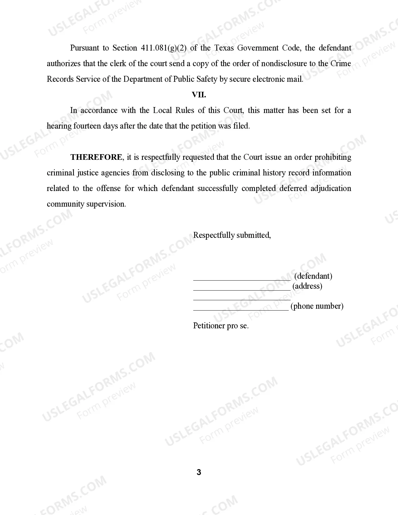 Preview Texas Petition for Non-Disclosure of Criminal History Records