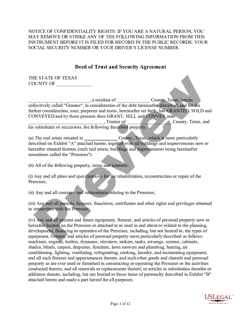 page 0 Deed of Trust and Security Agreement preview
