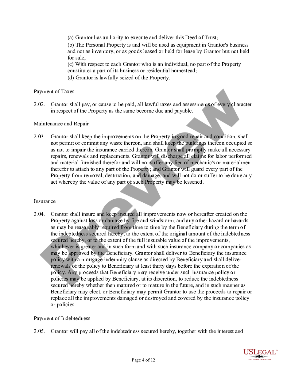 form Deed of Trust and Security Agreement preview