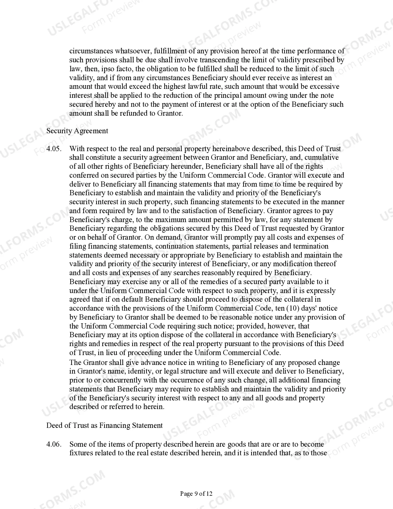 Preview Deed of Trust and Security Agreement