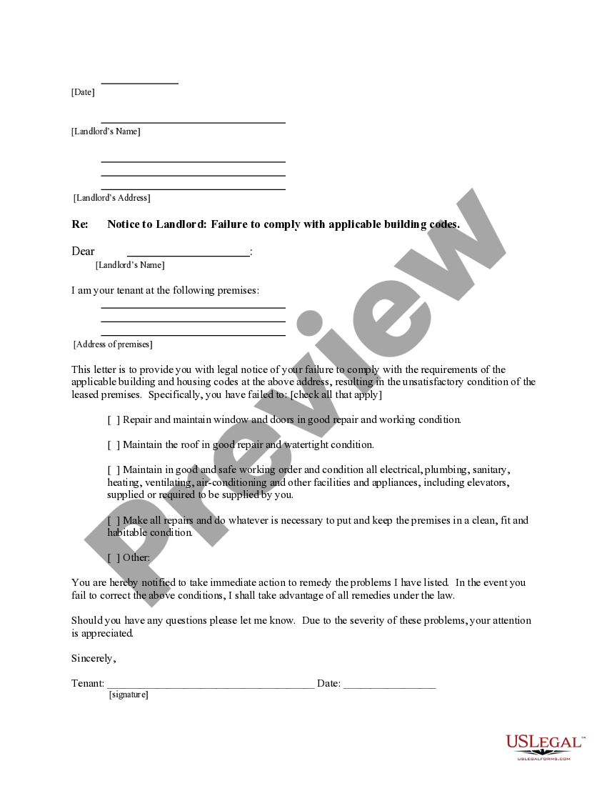 Texas Letter from Tenant to Landlord for Failure of Landlord to comply