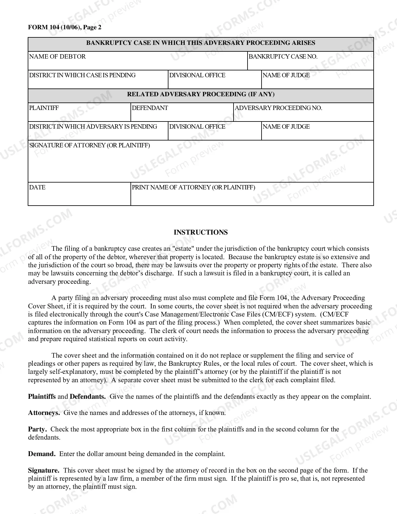 Preview Adversary Proceeding Cover Sheet