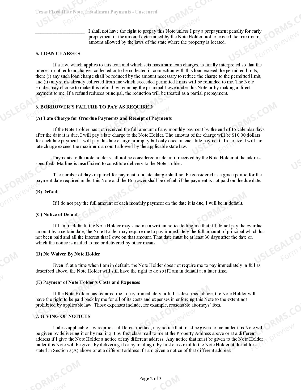 Preview Unsecured Promissory Note with Installment Payments - Fixed Rate - Personal Signature Loan