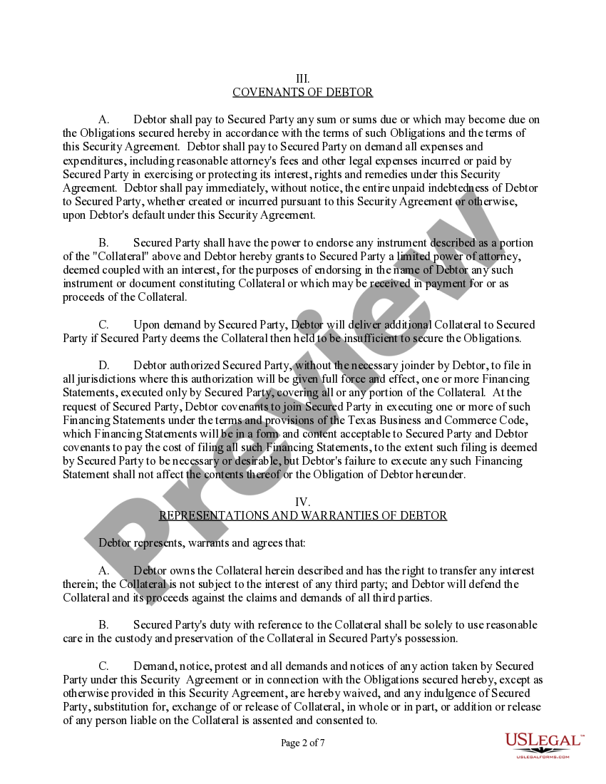 Texas UCC Security agreement Texas Ucc Forms US Legal Forms