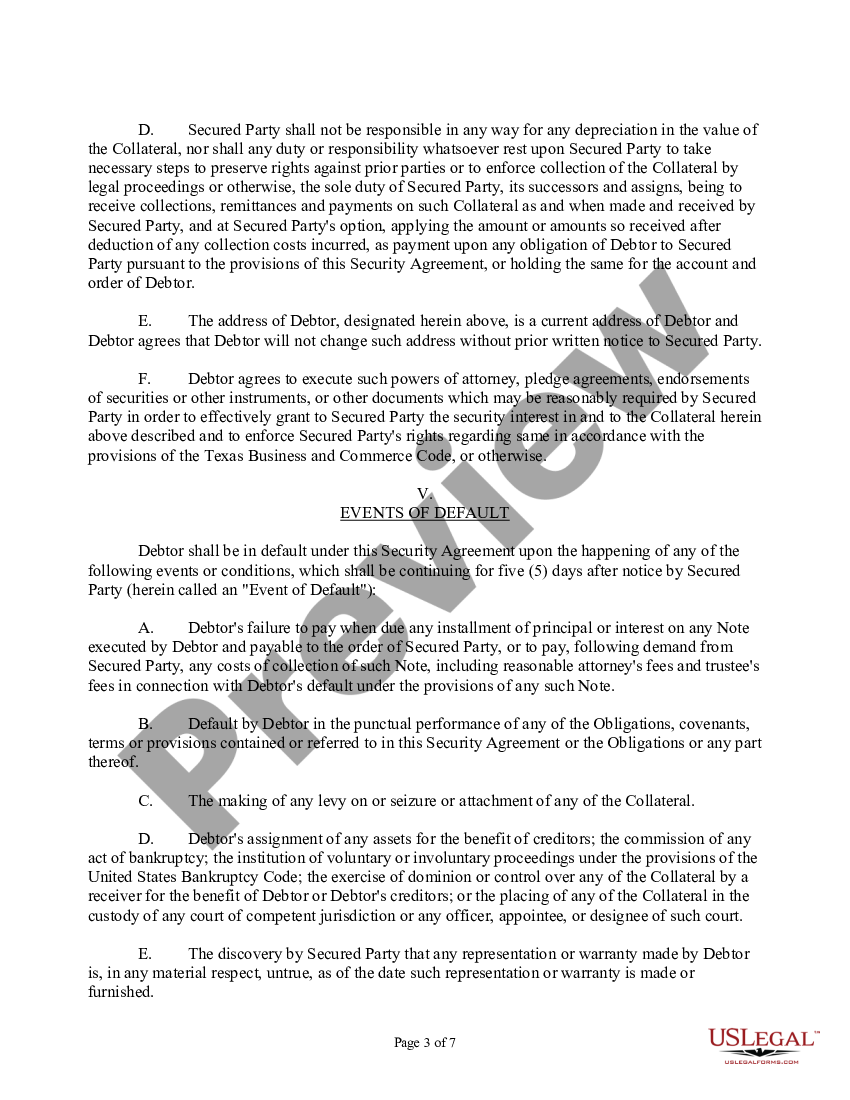 Austin Texas UCC Security agreement Ucc Security Agreement Form US