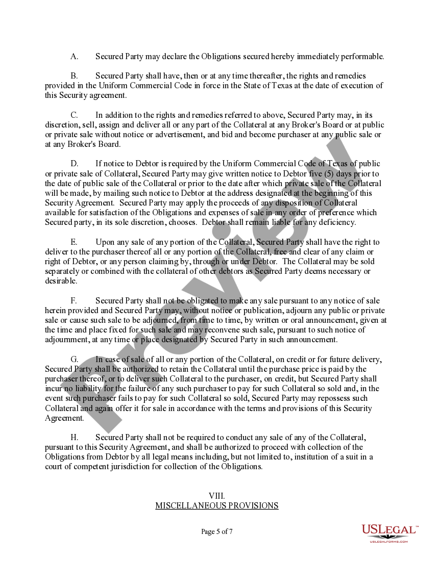 Texas UCC Security agreement Texas Ucc Forms US Legal Forms