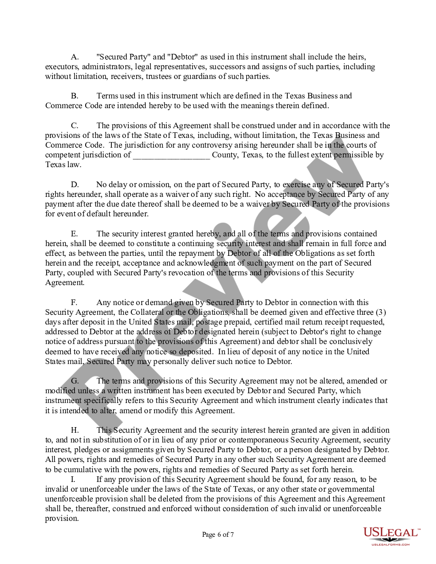 Austin Texas UCC Security agreement Ucc Security Agreement Form US