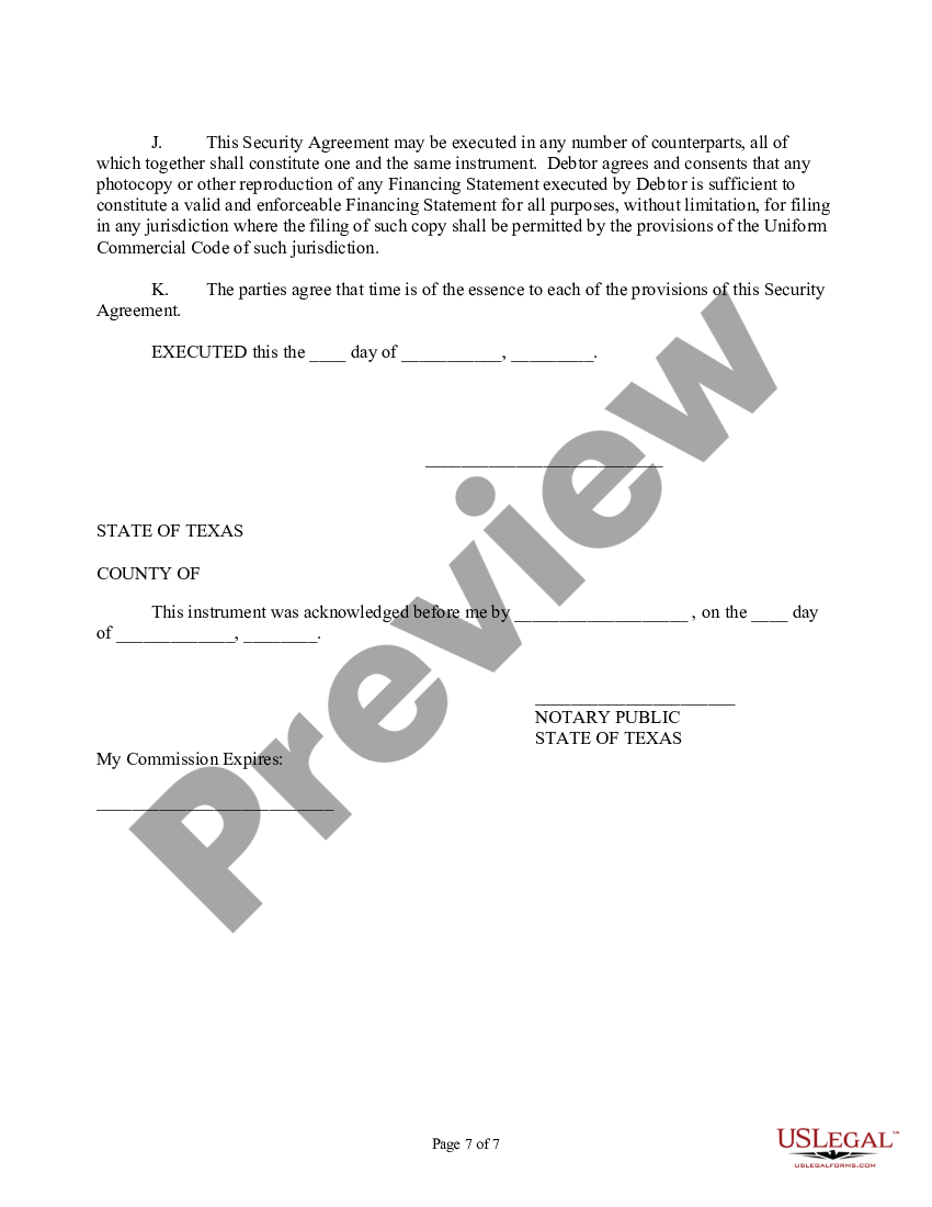 Plano Texas UCC Security agreement US Legal Forms