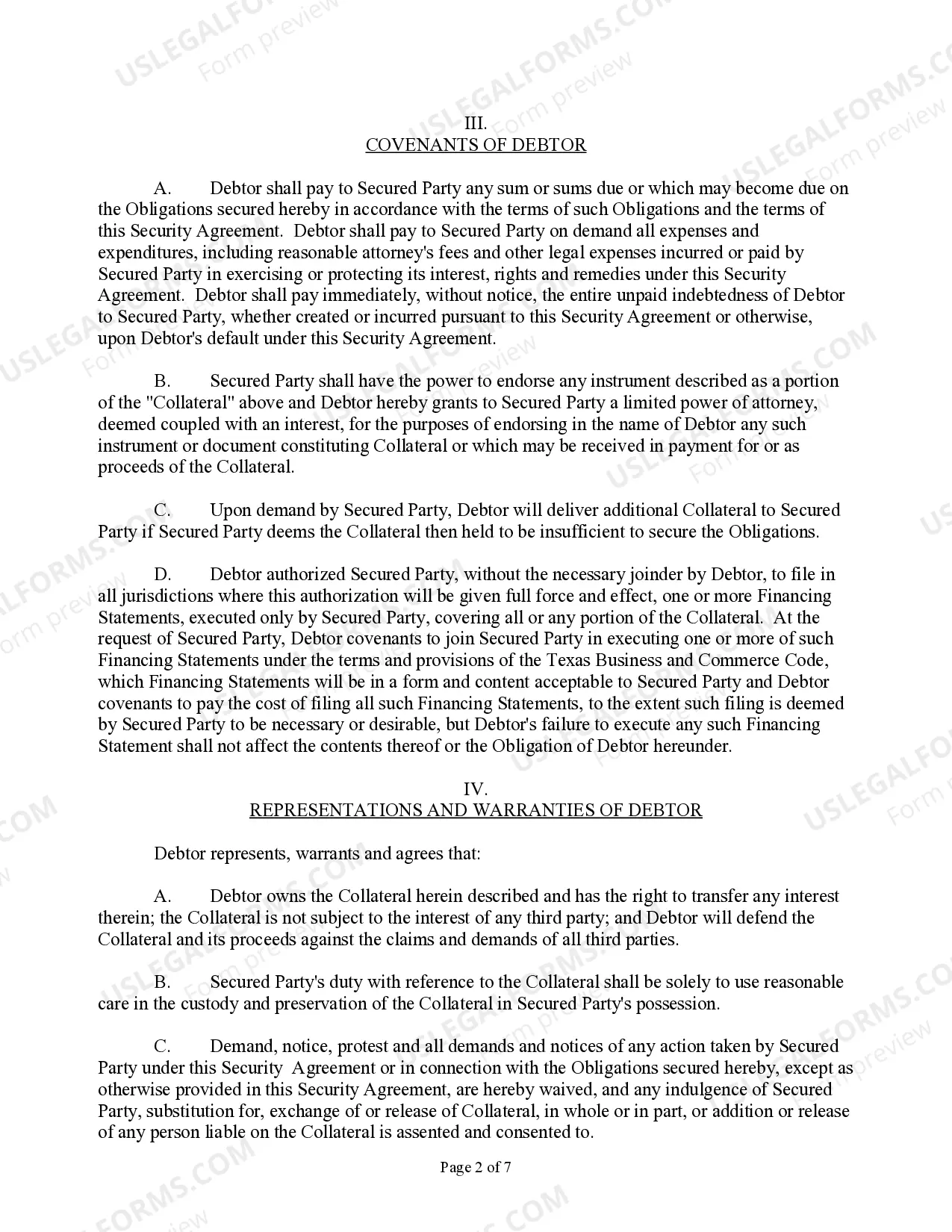 Preview UCC Security agreement