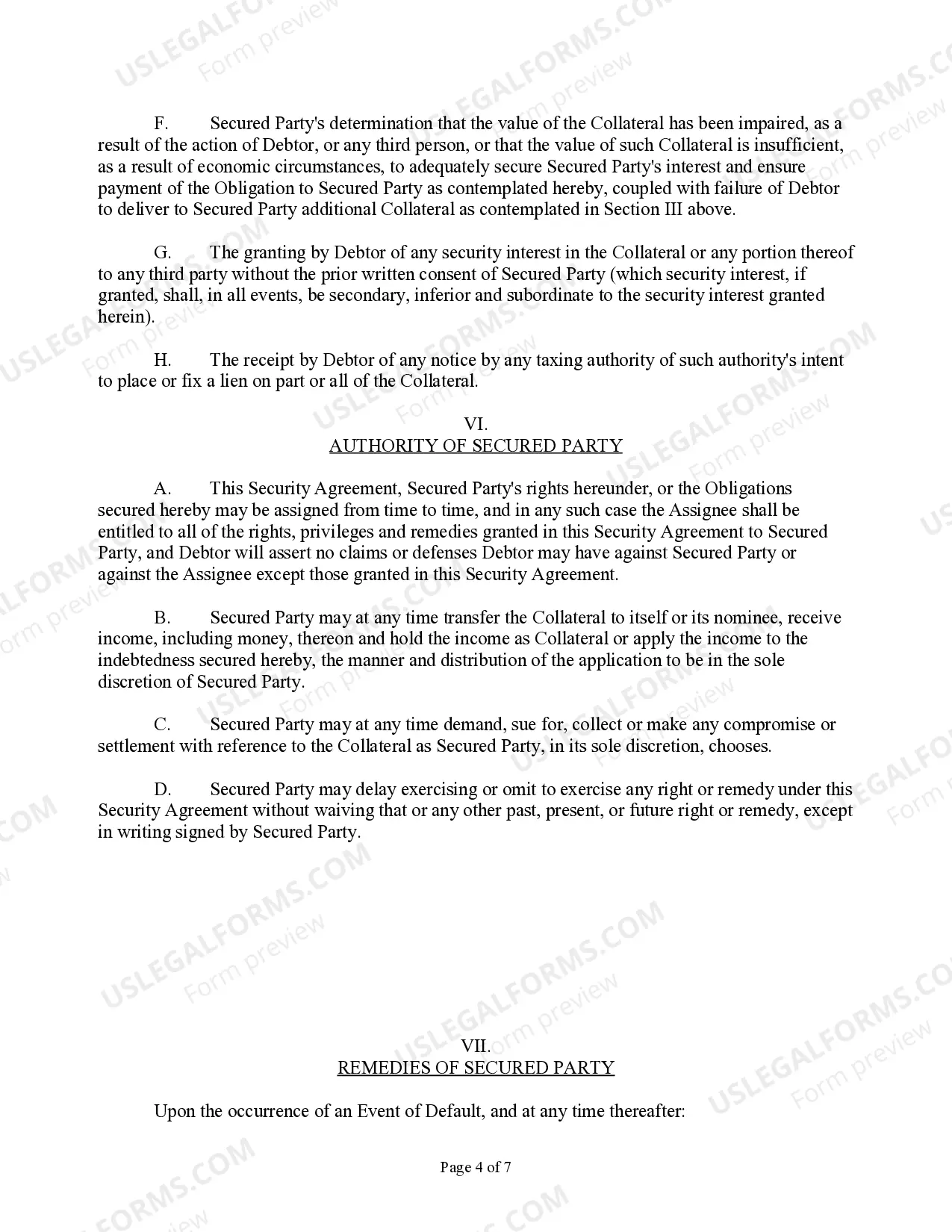 Preview UCC Security agreement