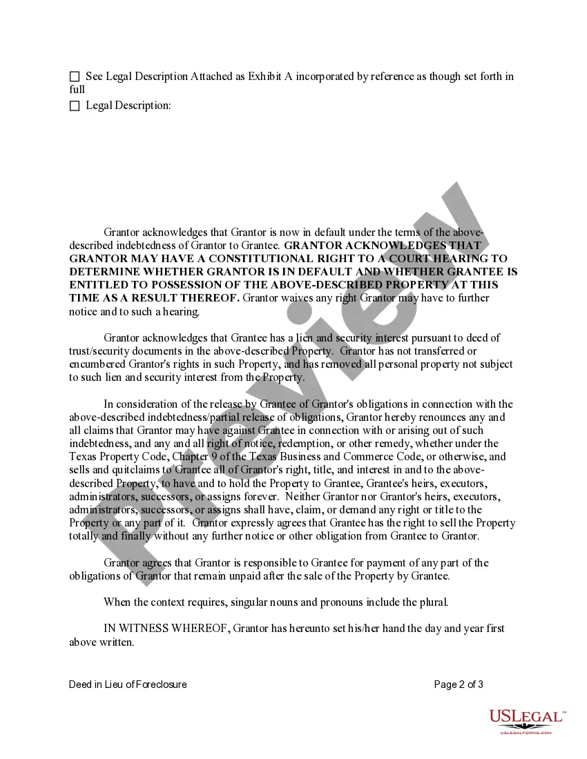 Get Deed in Lieu of Foreclosure Preview Deed in Lieu of Foreclosure