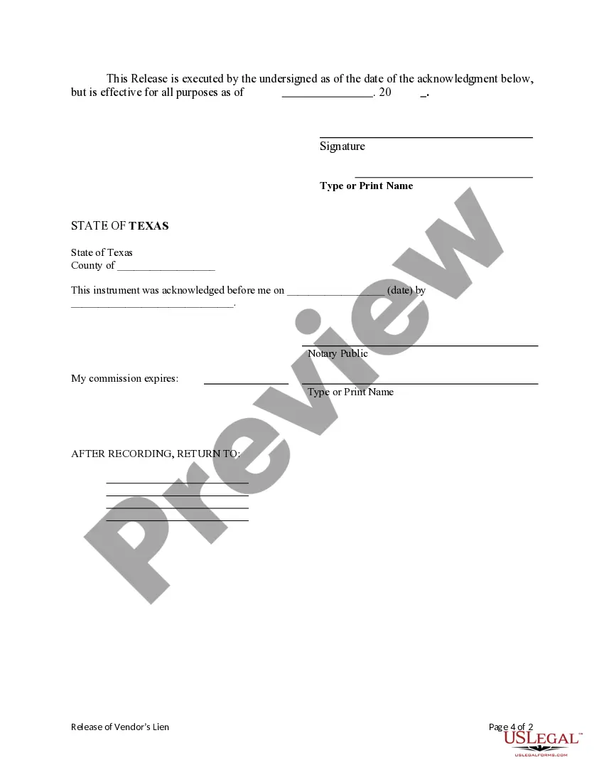 Get Release of Vendor's Lien Preview Release of Vendor's Lien