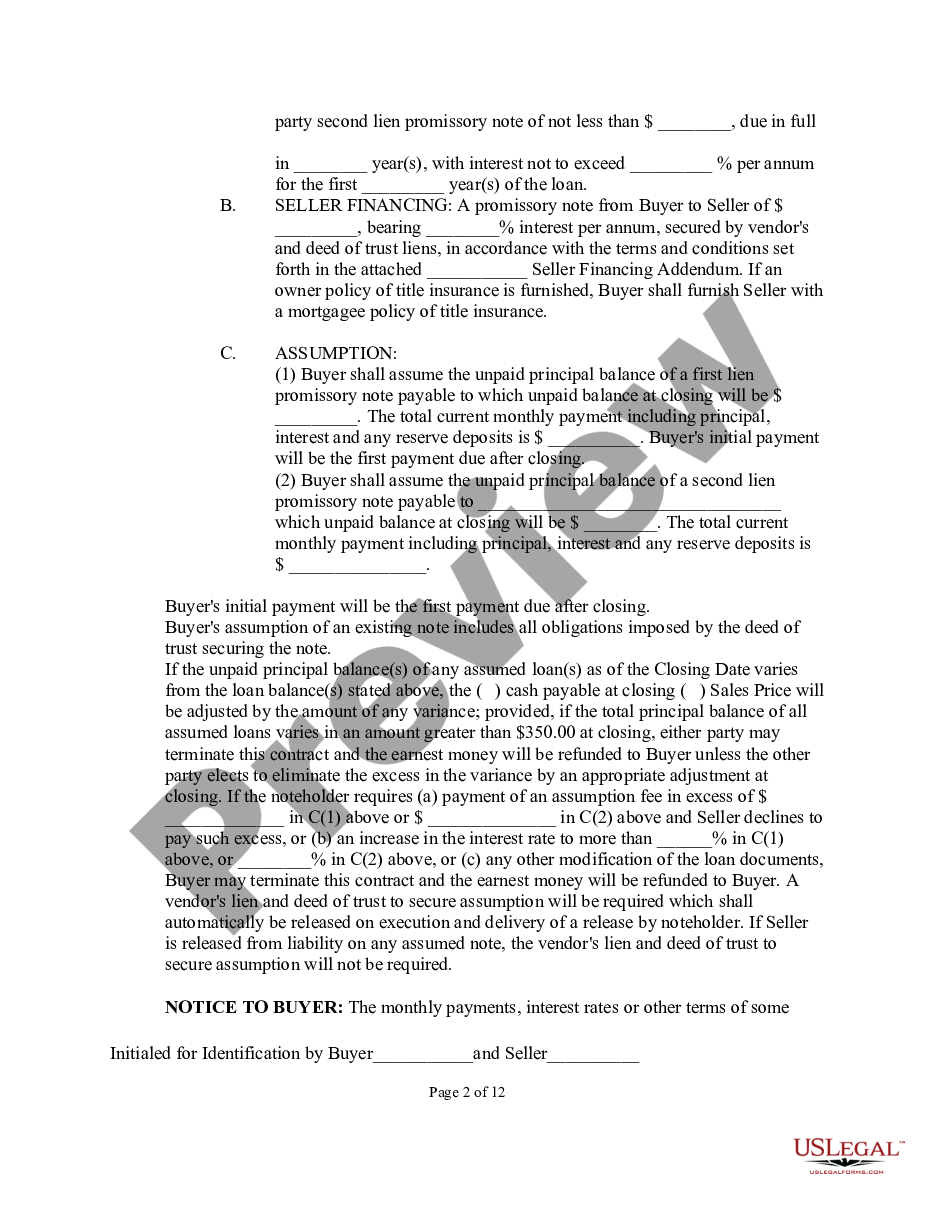 page 1 Unimproved Property Contract preview
