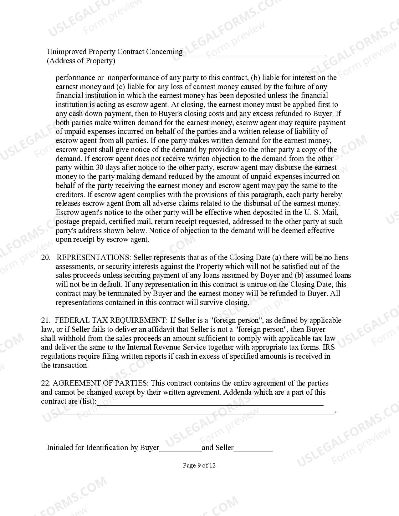 Texas Unimproved Property Contract Texas Unimproved Property Contract