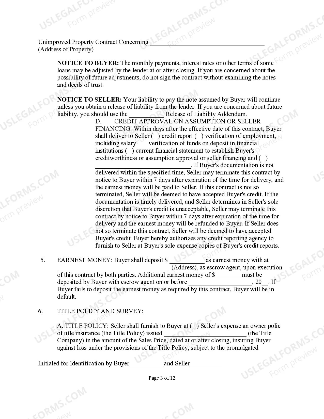 Preview Unimproved Property Contract