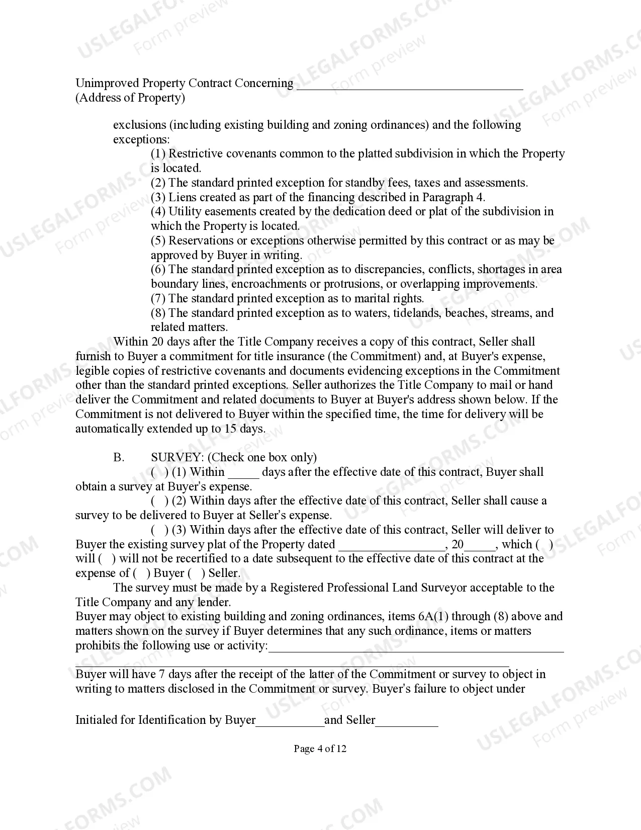 Preview Unimproved Property Contract