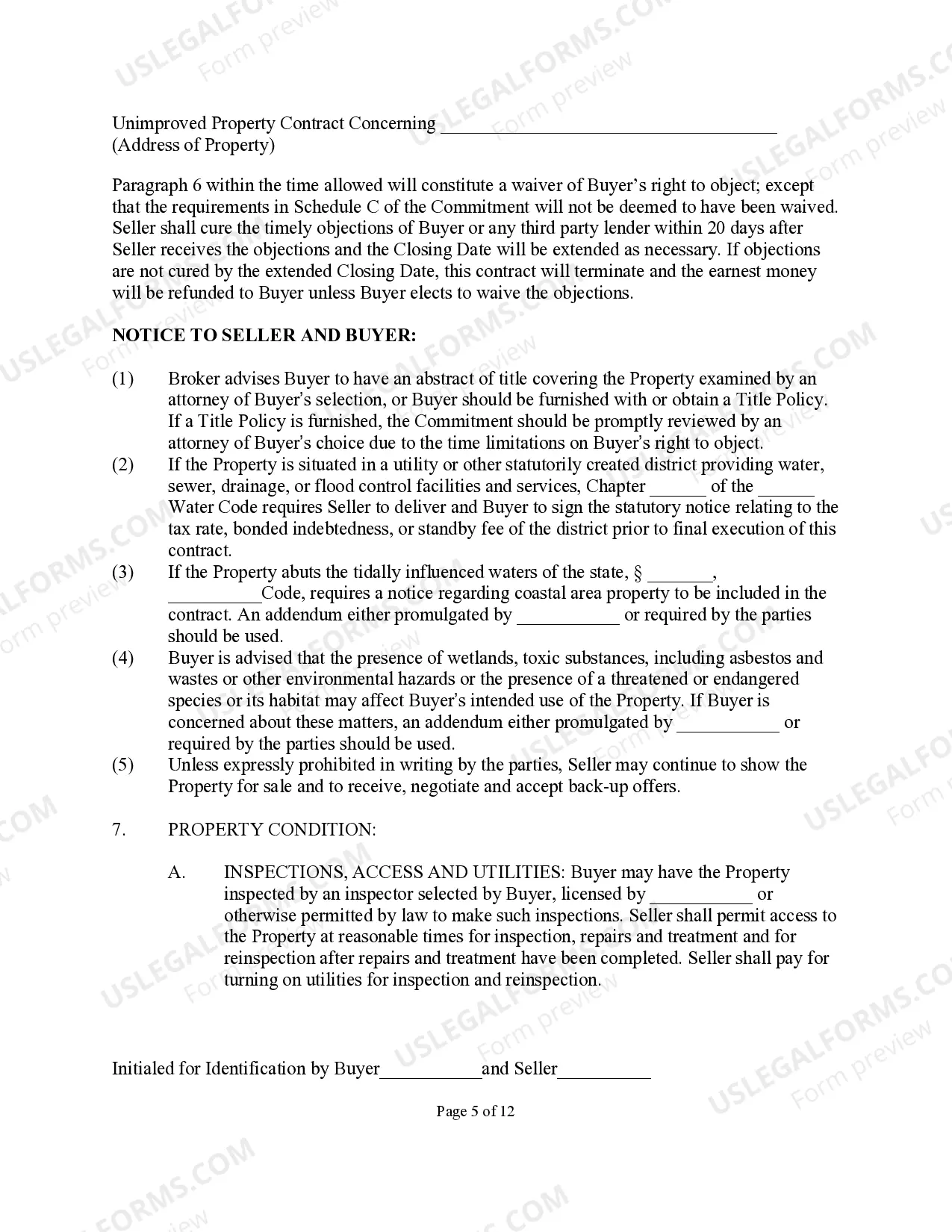Preview Unimproved Property Contract
