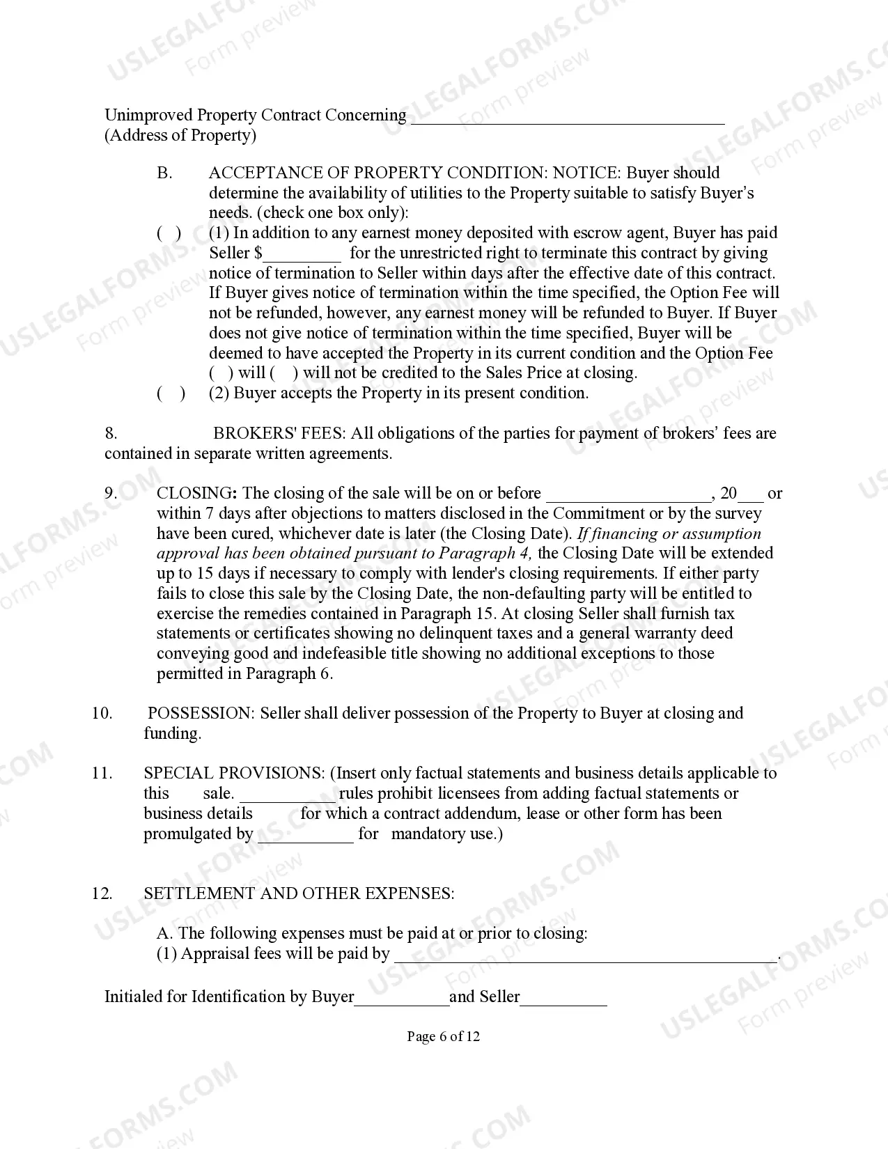 Preview Unimproved Property Contract
