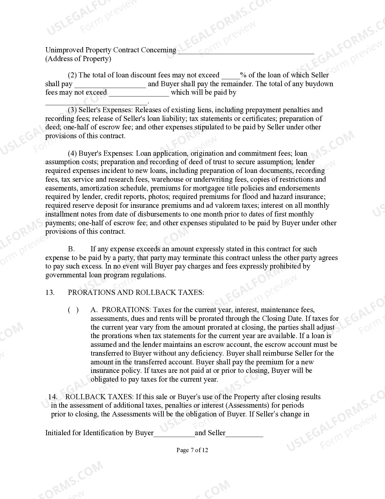 Preview Unimproved Property Contract