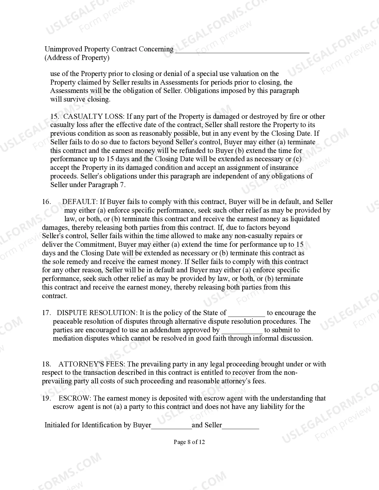 Preview Unimproved Property Contract