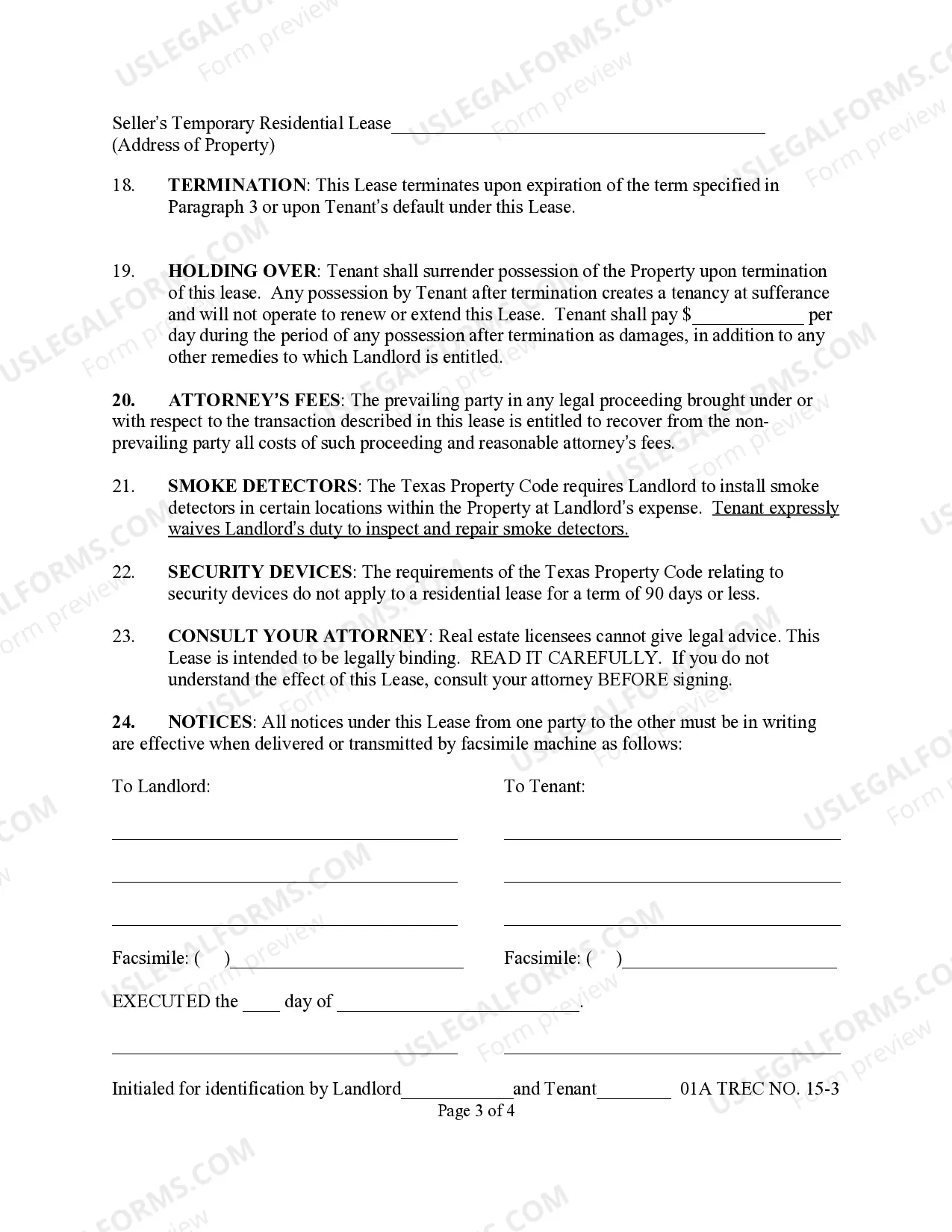 Preview Sellers Temporary Residential Lease