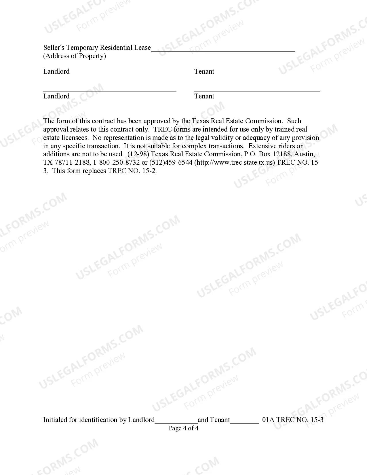 Preview Sellers Temporary Residential Lease