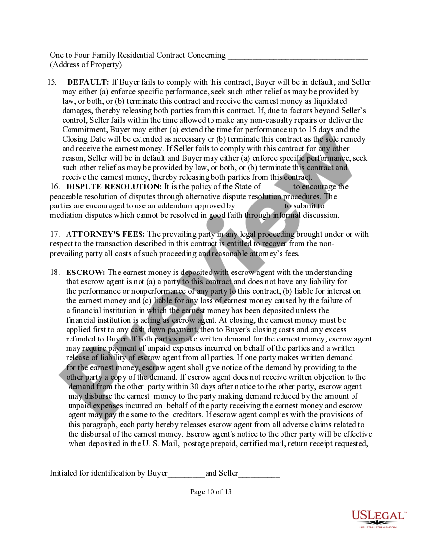 Texas One to Four Family Residential Contract Resale