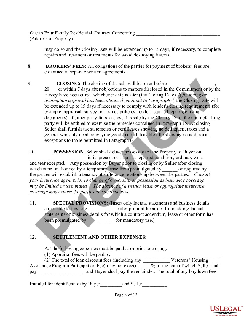 Texas One to Four Family Residential Contract Resale