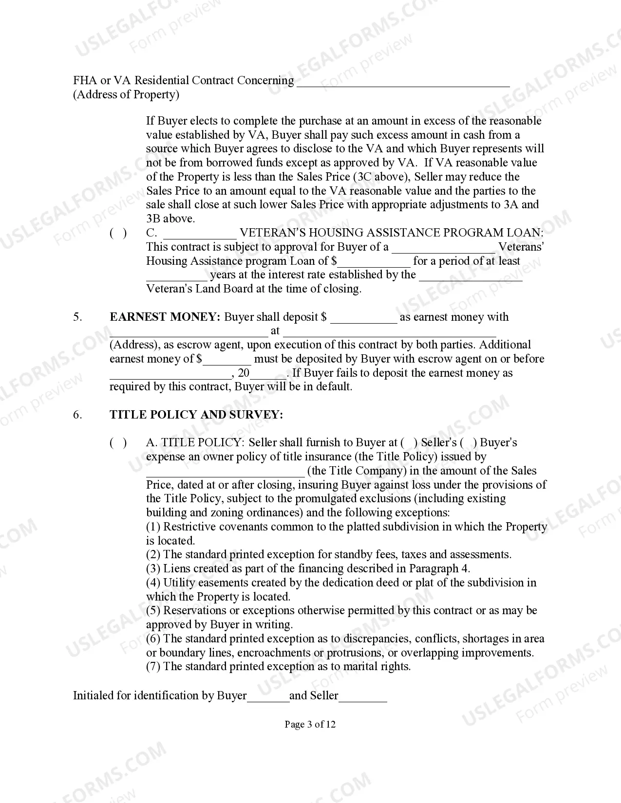 Preview One to Four Family Residential Contract (Resale)