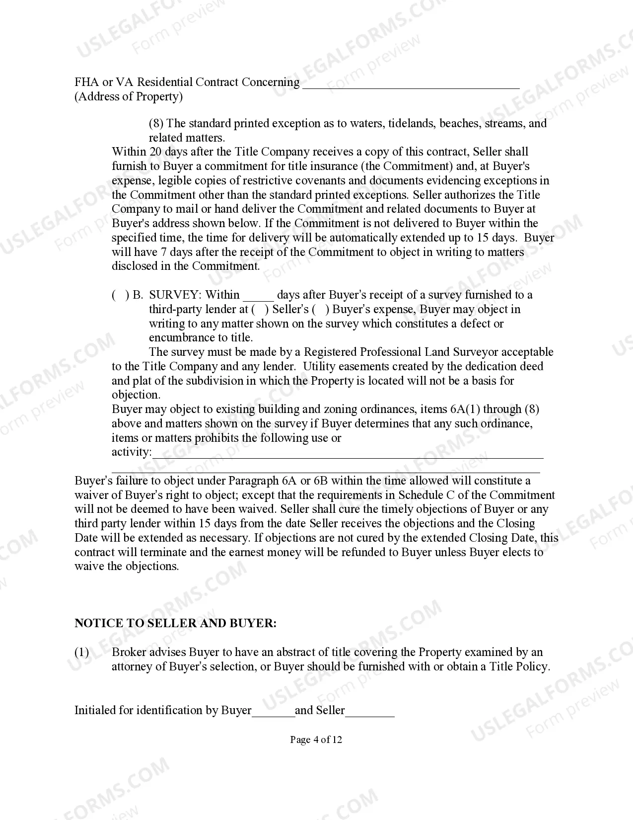 Preview One to Four Family Residential Contract (Resale)