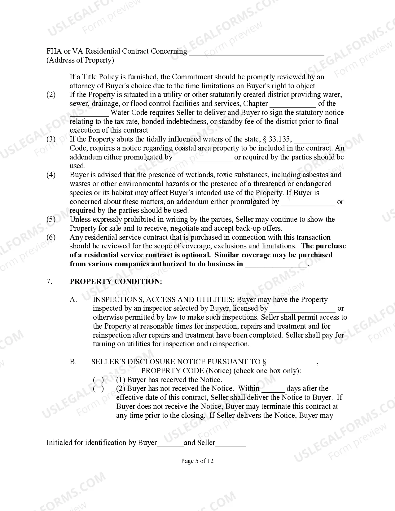 Preview One to Four Family Residential Contract (Resale)