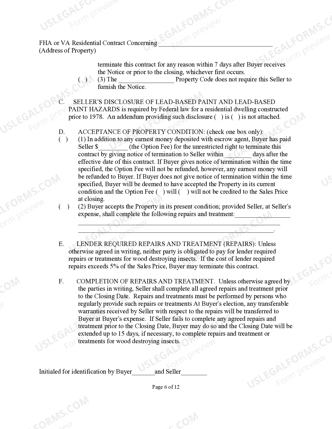 Preview One to Four Family Residential Contract (Resale)