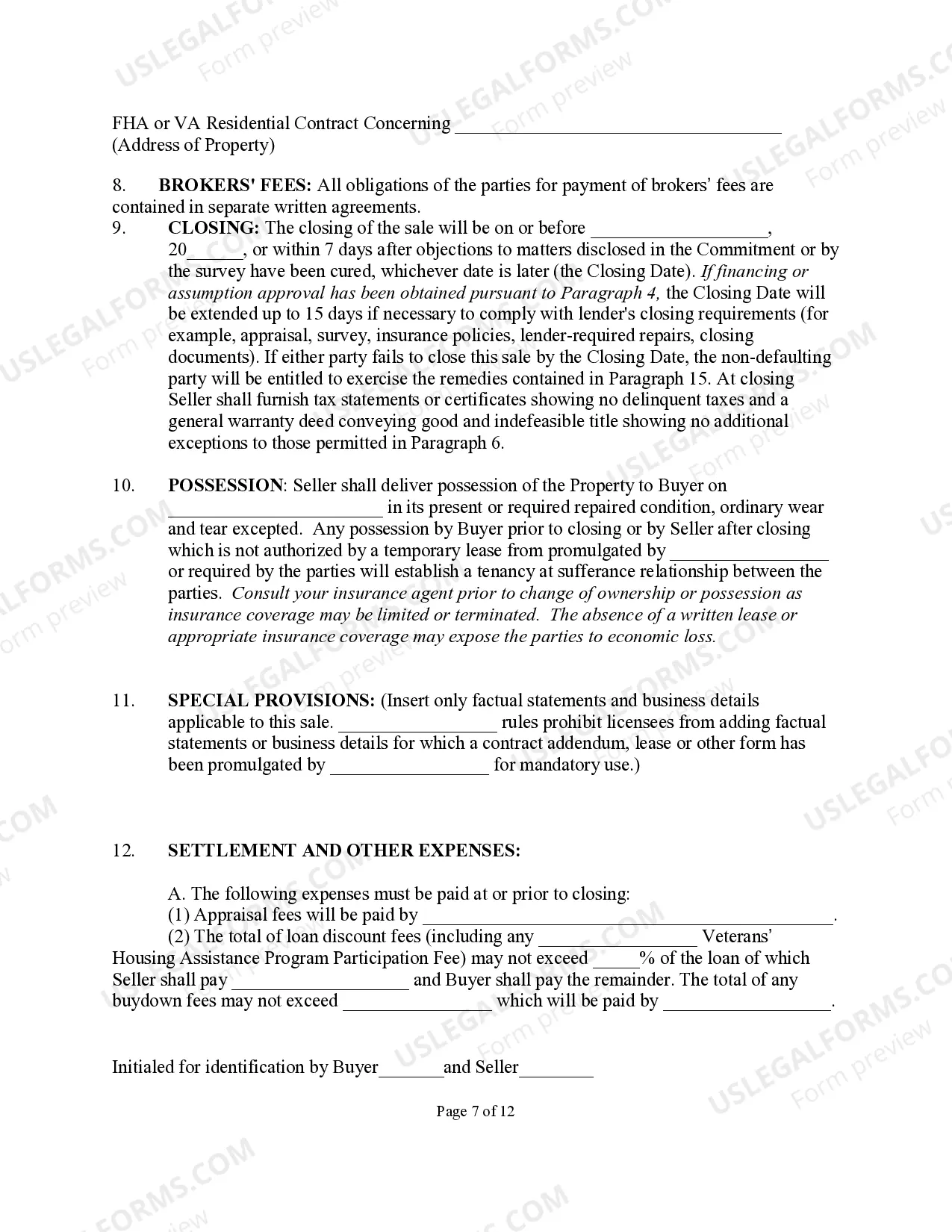 Preview One to Four Family Residential Contract (Resale)