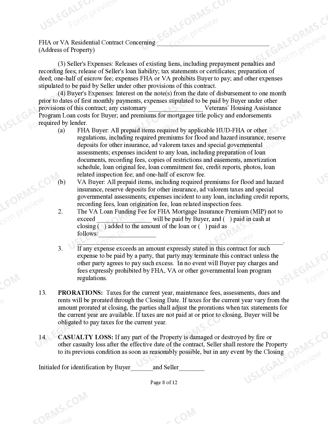 Preview One to Four Family Residential Contract (Resale)