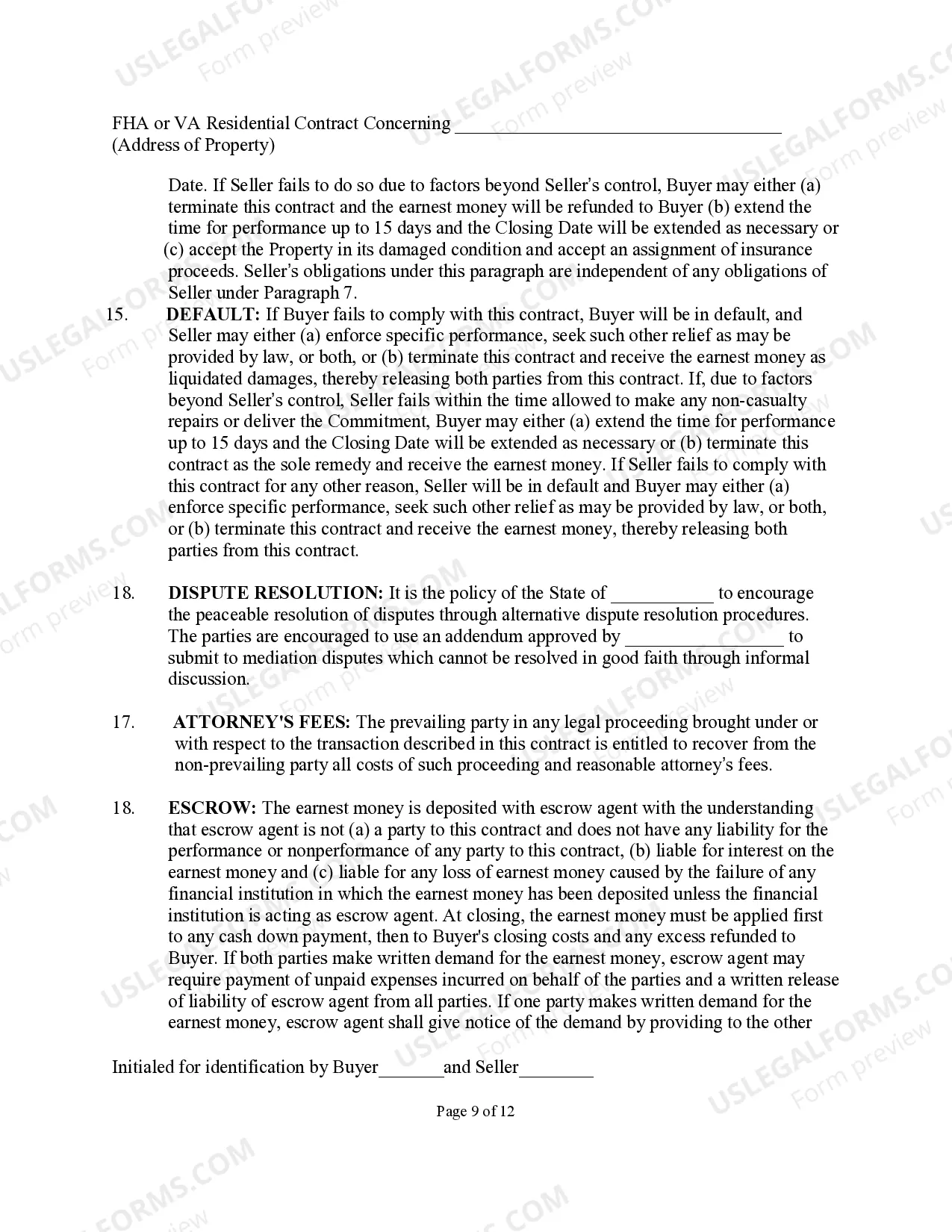 Preview One to Four Family Residential Contract (Resale)