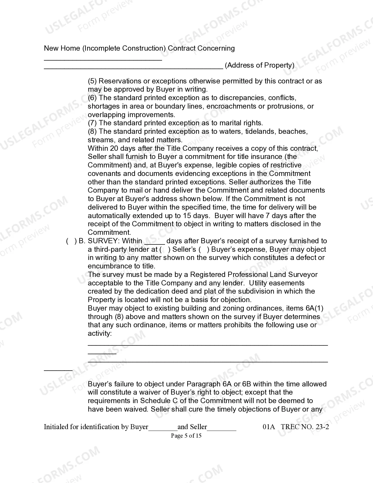 Preview New Home Contract (Incomplete Construction)