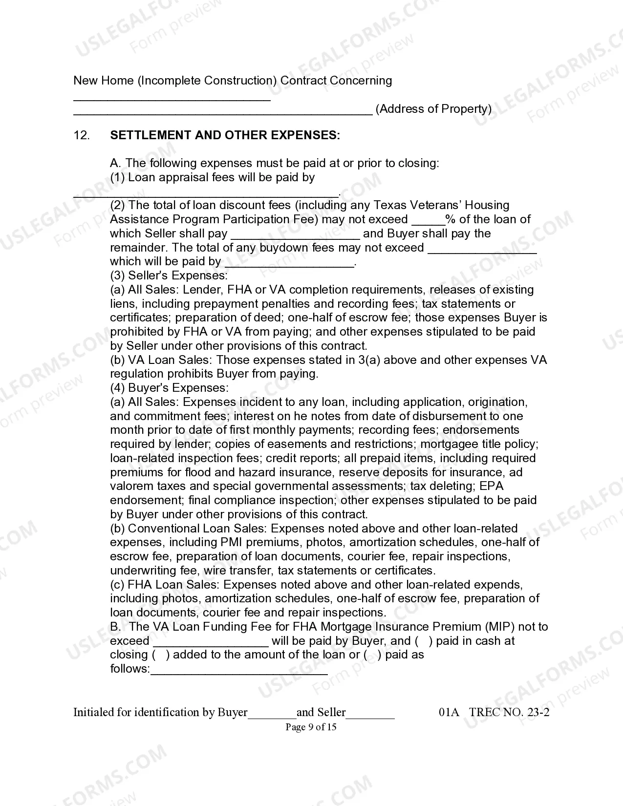 Preview New Home Contract (Incomplete Construction)