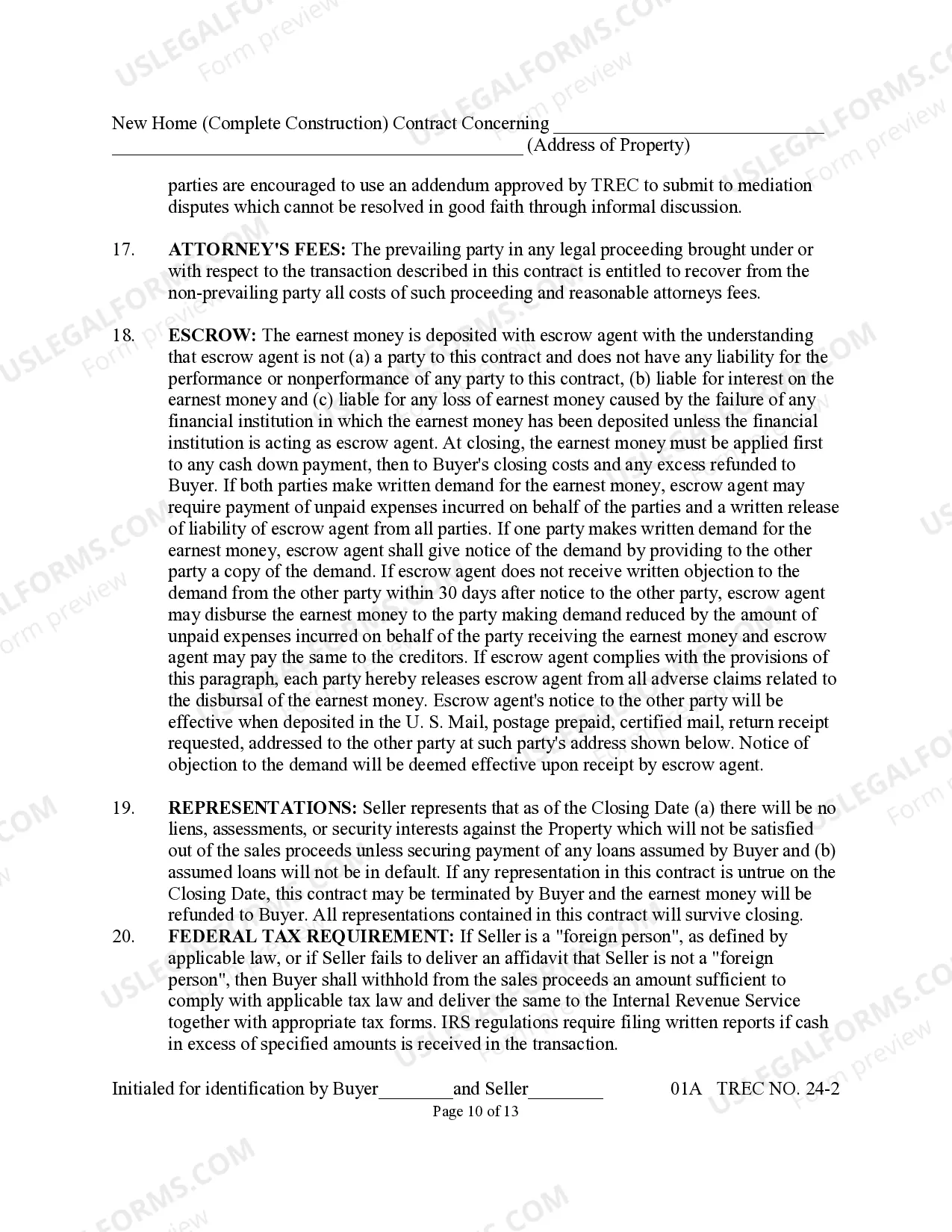 Preview New Home Contract (Completed Construction)