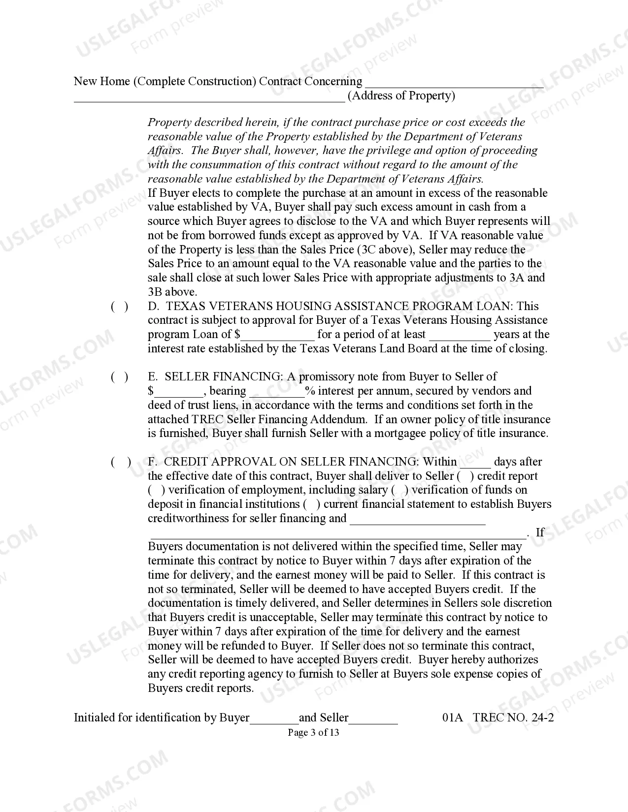 Preview New Home Contract (Completed Construction)