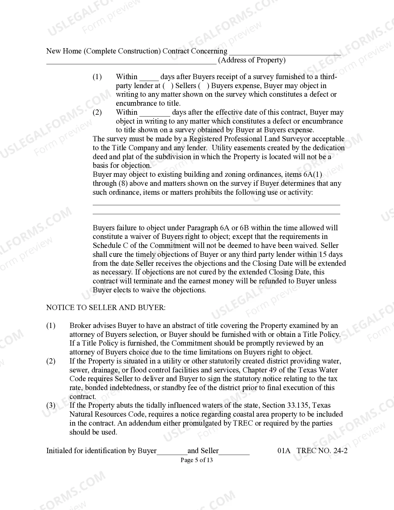 Preview New Home Contract (Completed Construction)