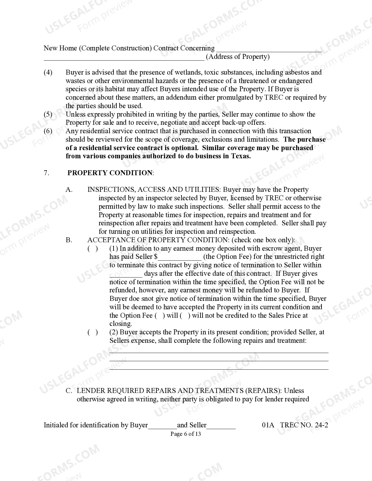 Preview New Home Contract (Completed Construction)