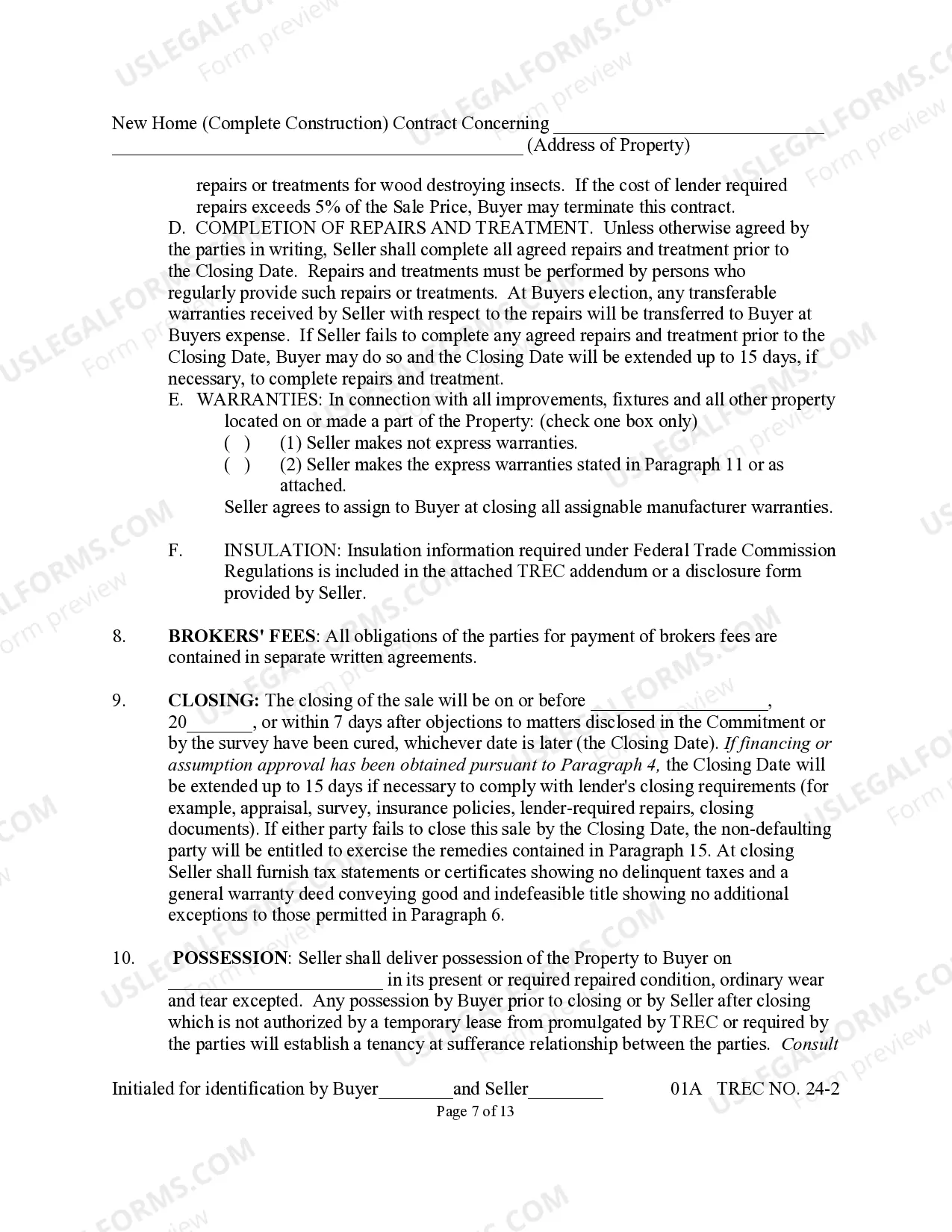 Preview New Home Contract (Completed Construction)