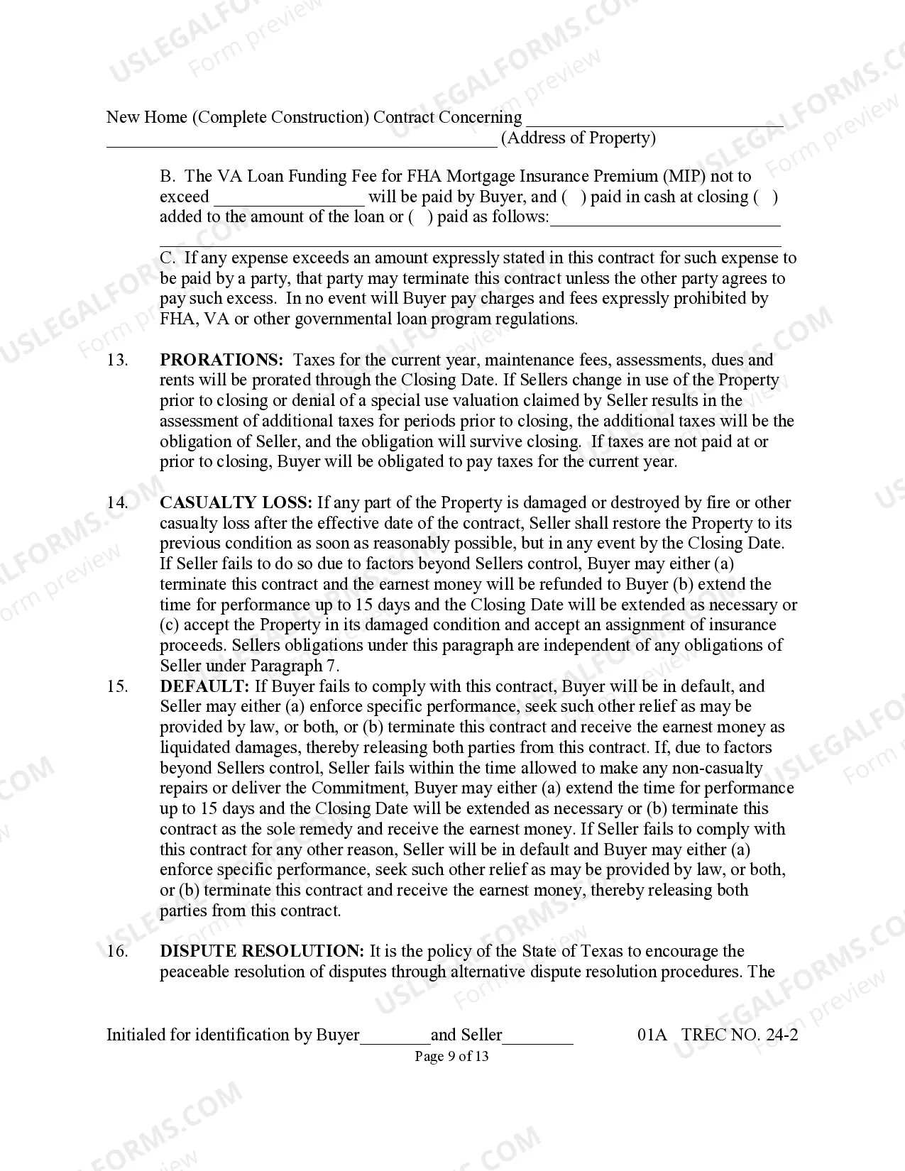 Preview New Home Contract (Completed Construction)