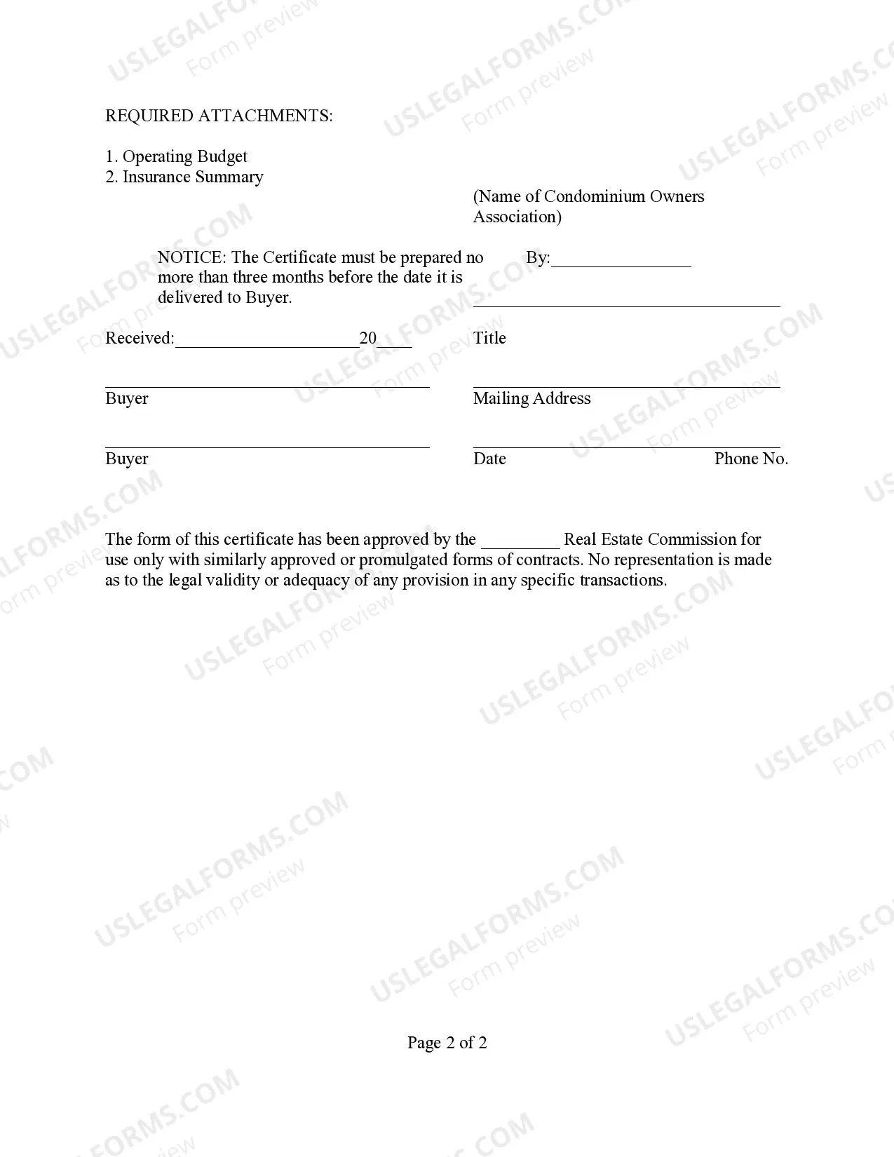 Preview Condominium Resale Certificate