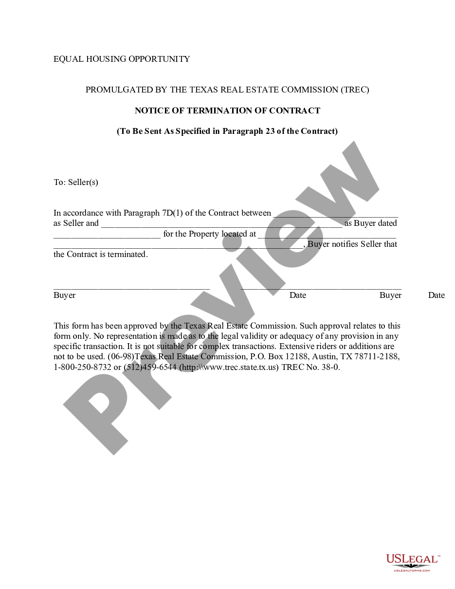 form Notice of Termination of Contract preview