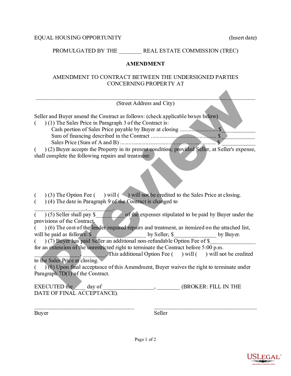 form Amendment to Contract preview