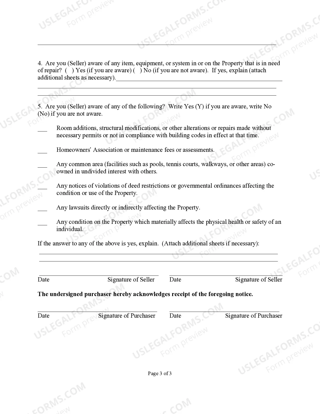 Preview Sellers Disclosure of Property Condition