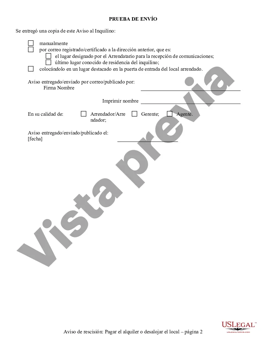 Preview Aviso de 3 días para pagar el alquiler o desalojar (antes de presentar una entrada ilegal y orden de detención) - Residencial