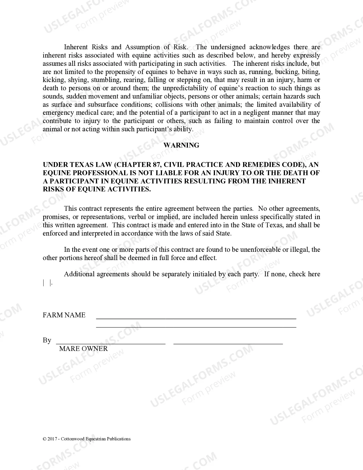 Preview Stallion Service Contract - Horse Equine Forms